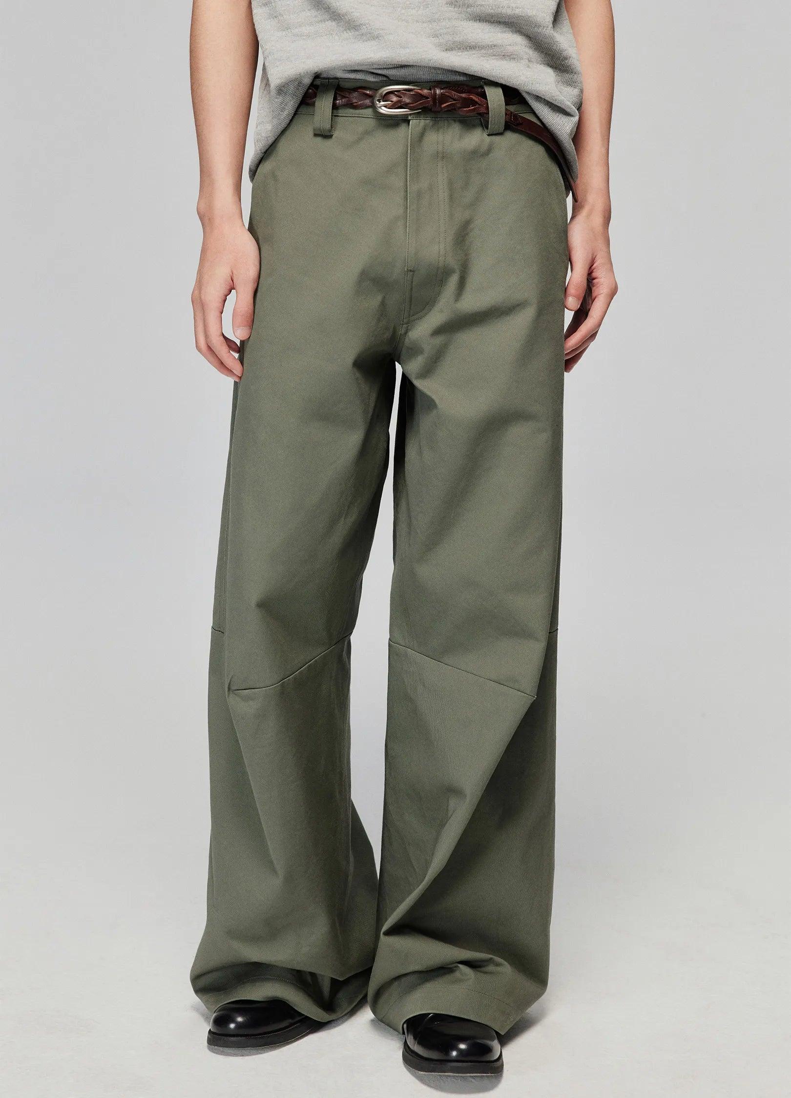 Wide-Leg Cotton Trousers with Darted Knees - chiclara
